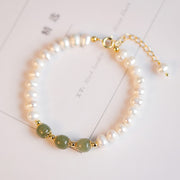 Bracelet chaîne à perles de sincérité Foviel en jade blanc et jade cyan de Hetian, perle naturelle plaqué or 14K
