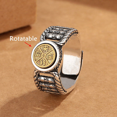 Buddha Stones Tibetan Om Mani Padme Hum Carved Design Copper Coin Purity Rotatable Ring Ring BS Om Mani Padme Hum(Love♥Focus)
