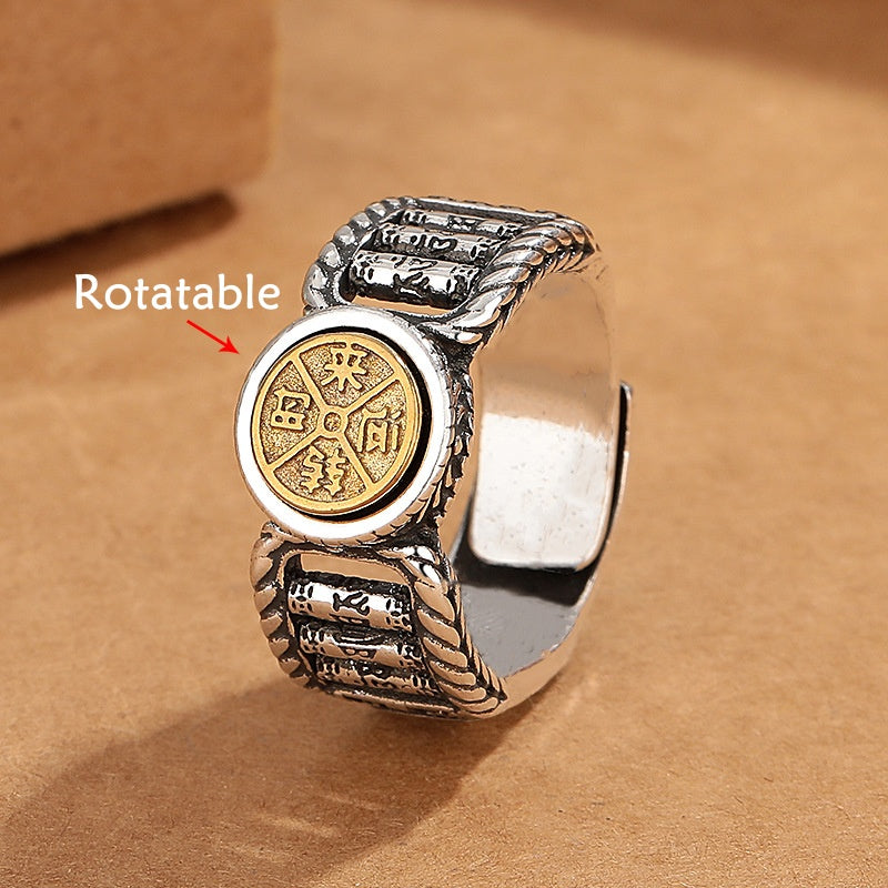 Buddha Stones Tibetan Om Mani Padme Hum Carved Design Copper Coin Purity Rotatable Ring Ring BS Om Mani Padme Hum(Love♥Focus)