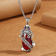 Foviel PiXiu Garnet Copper Coin Wealth Luck Necklace Pendant