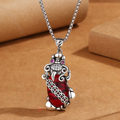 Buddha Stones PiXiu Garnet Copper Coin Wealth Luck Necklace Pendant Necklaces & Pendants BS PiXiu&Chain