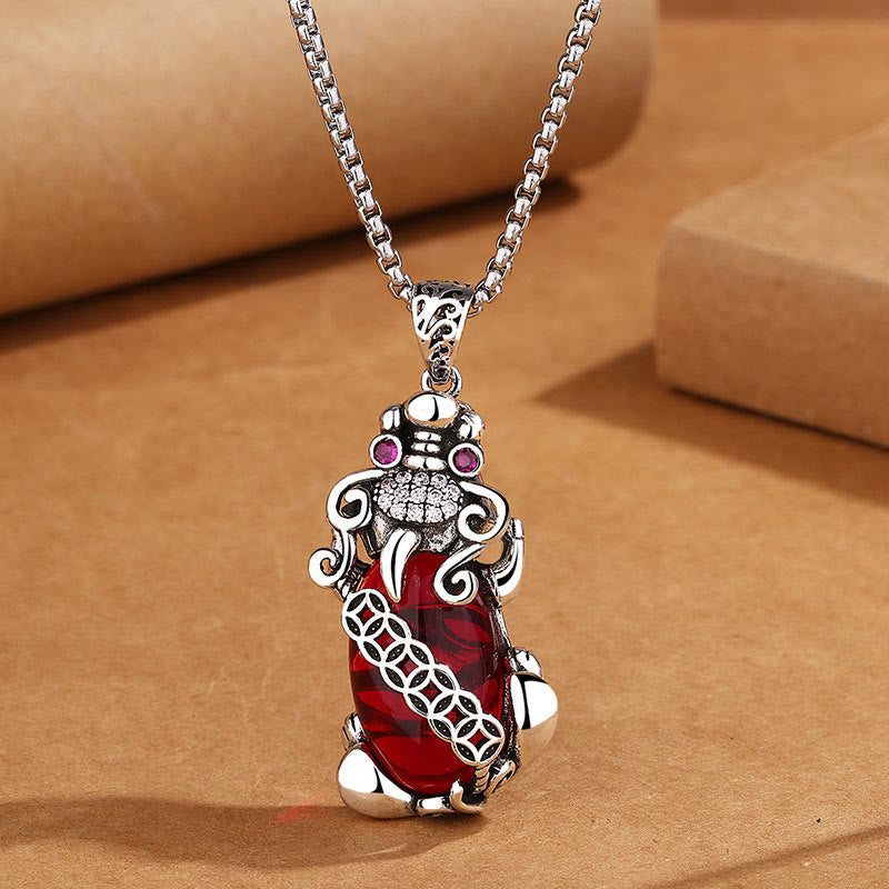 Buddha Stones PiXiu Garnet Copper Coin Wealth Luck Necklace Pendant Necklaces & Pendants BS PiXiu&Chain