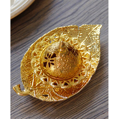 Buddha Stones Tibetan Gold Mini Leaf Coaster Meditation Incense Burner Incense Burner BS 8