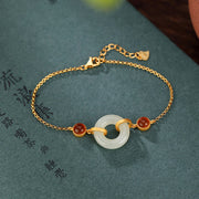 Bracelet porte-bonheur Foviel en argent sterling 925 plaqué or avec boucle de paix en jade de Hetian naturel et agate rouge