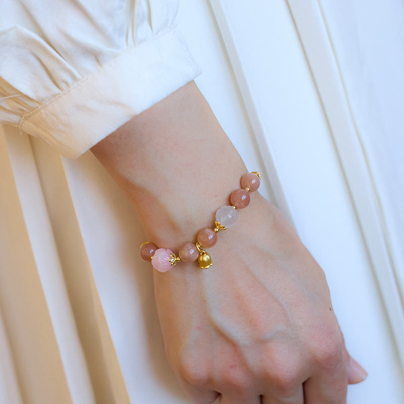 Buddha Stones Sun Stone Golden Silk Jade Lily of the Valley Charm Positive Bracelet Bangle Bracelet Bangle BS 14