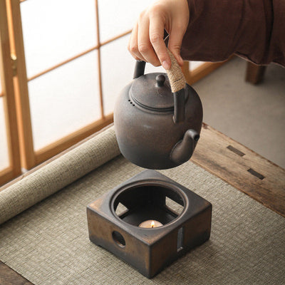 Buddha Stones Retro Brown Chinese Gongfu Tea Ceramic Kung Fu Teapot 700ml With Base Teapot BS 3