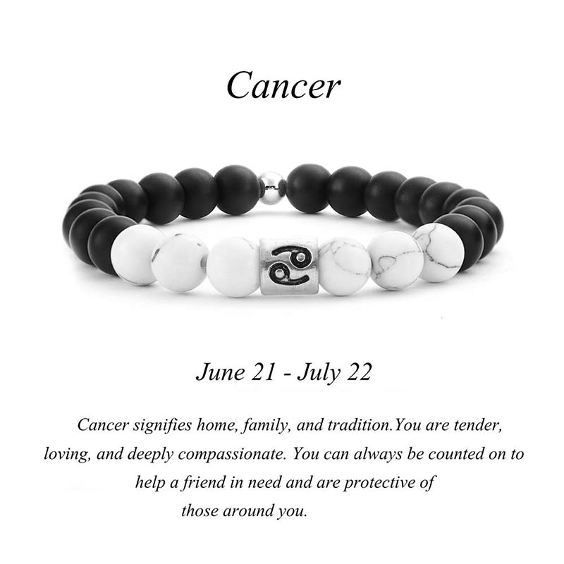 Buddha Stones 12 Constellations of the Zodiac Natural Frosted Stone White Turquoise Bead Fortune Bracelet Bracelet BS Cancer