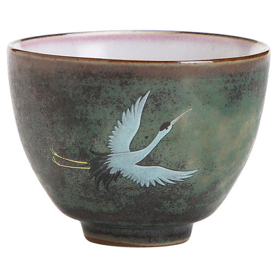 Buddha Stones Auspicious Crane Ceramic Teacup Kung Fu Tea Cup Bowl Cup BS 10