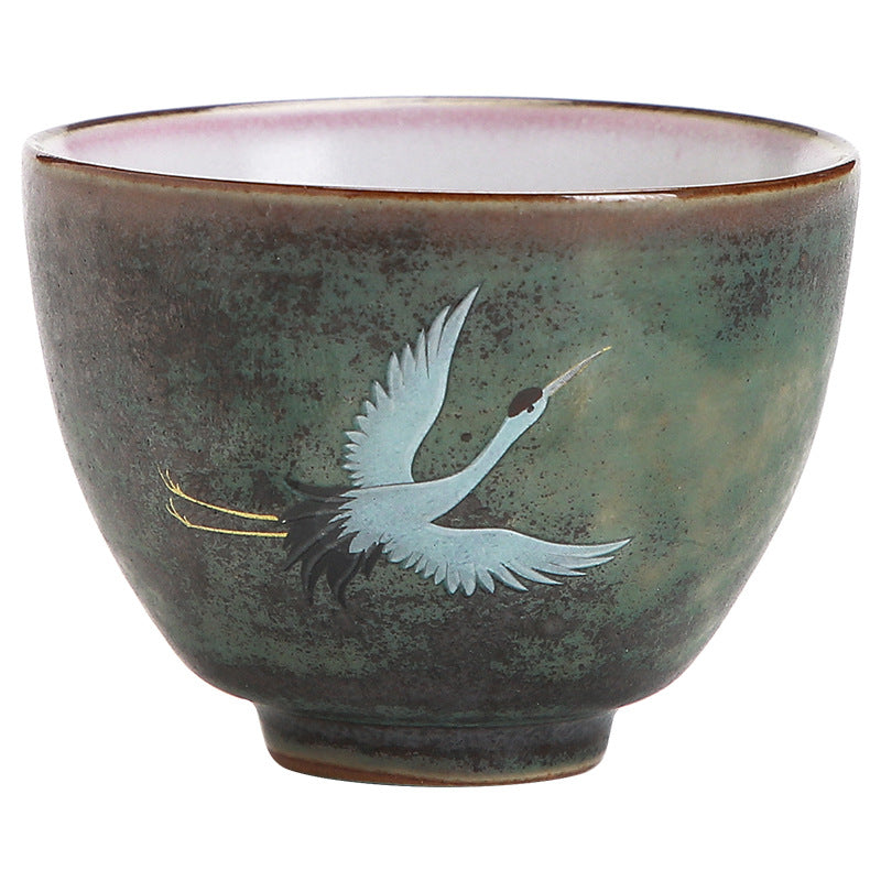 Buddha Stones Auspicious Crane Ceramic Teacup Kung Fu Tea Cup Bowl Cup BS 10