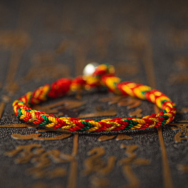 Buddha Stones "May you be good fortune and success" Lucky Multicolored Bracelet Bracelet BS Orange Red Dark Green 19cm