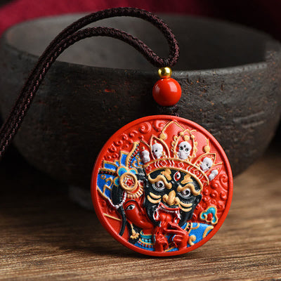 Buddha Stones Zakiram Goddess of Wealth Painted Cinnabar Blessing Necklace Pendant 2