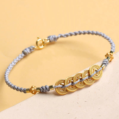 Buddha Stones Copper Coin Fortune Tree Pearl Luck Blue Rope Braided Bracelet Bracelet BS 2