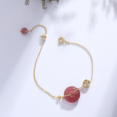 Buddha Stones Strawberry Quartz Peace Buckle Coin Love Bracelet Bracelet BS 3