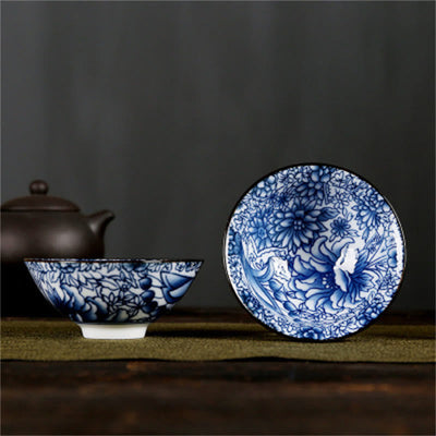 Buddha Stones Flowers Fu Character Mountains Lotus Cherry Blossoms Ceramic Teacup Kung Fu Tea Cup Cup BS Blue Chrysanthemum Peony 8.5cm*4cm*90ml