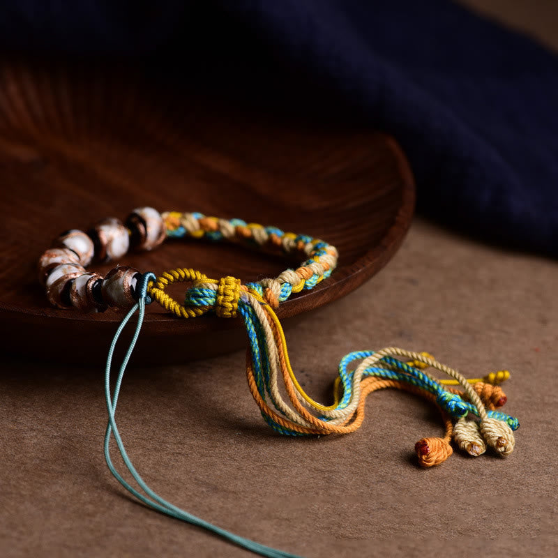 Buddha Stones Handmade Multicolored Rope Liuli Glass Bead Fortune Braided Bracelet Bracelet BS 4