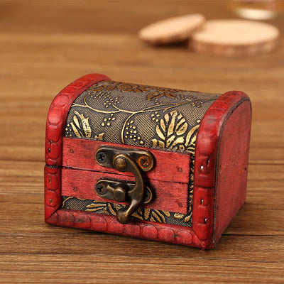 Buddha Stones Retro Small Wood Jewelry Box Lotus Golden Grape Copper Coin Daffodil Grass Flower Jewelry Storage Box Jewelry Box BS Golden Grapes 8*6.5*6cm