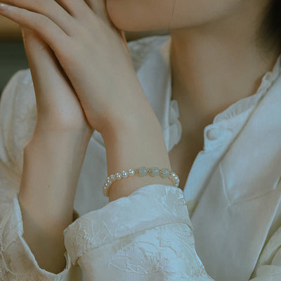 Buddha Stones 14K Gold Plated Natural Pearl Hetian Cyan Jade White Jade Sincerity Bead Chain Bracelet Bracelet BS 22