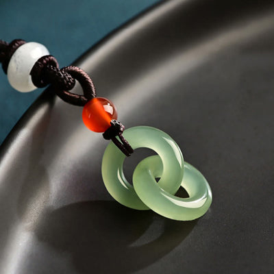 Buddha Stones Natural Hetian Cyan Jade White Jade Double Peace Buckle Success Necklace Pendant Necklaces & Pendants BS 3