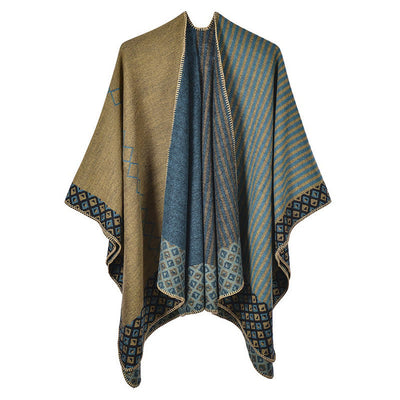 Buddha Stones Tibetan Shawl Striped Diamond Pattern Winter Warm Soft Scarf Tibetan Shawl BS Yellow Blue