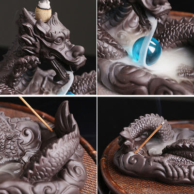 Buddha Stones Dragon Playing Ball Flower Protection Incense Burner Decoration Incense Burner BS 8