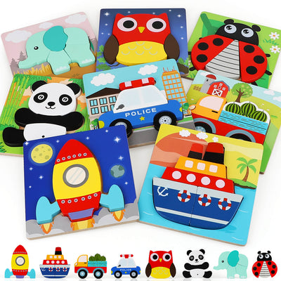 Fidtoy Wooden Shape Puzzle Set for Toddlers 8 Pack Learning Toy