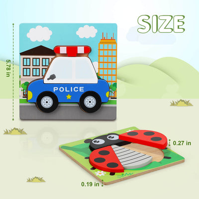 Fidtoy Wooden Shape Puzzle Set for Toddlers 8 Pack Learning Toy