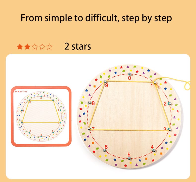 Fidtoy Wooden Geoboard Thread Winding Pattern Kit Montessori Lacing Board with 20 Double-Sided Cards and 3 Threads for Kids Ages 3+