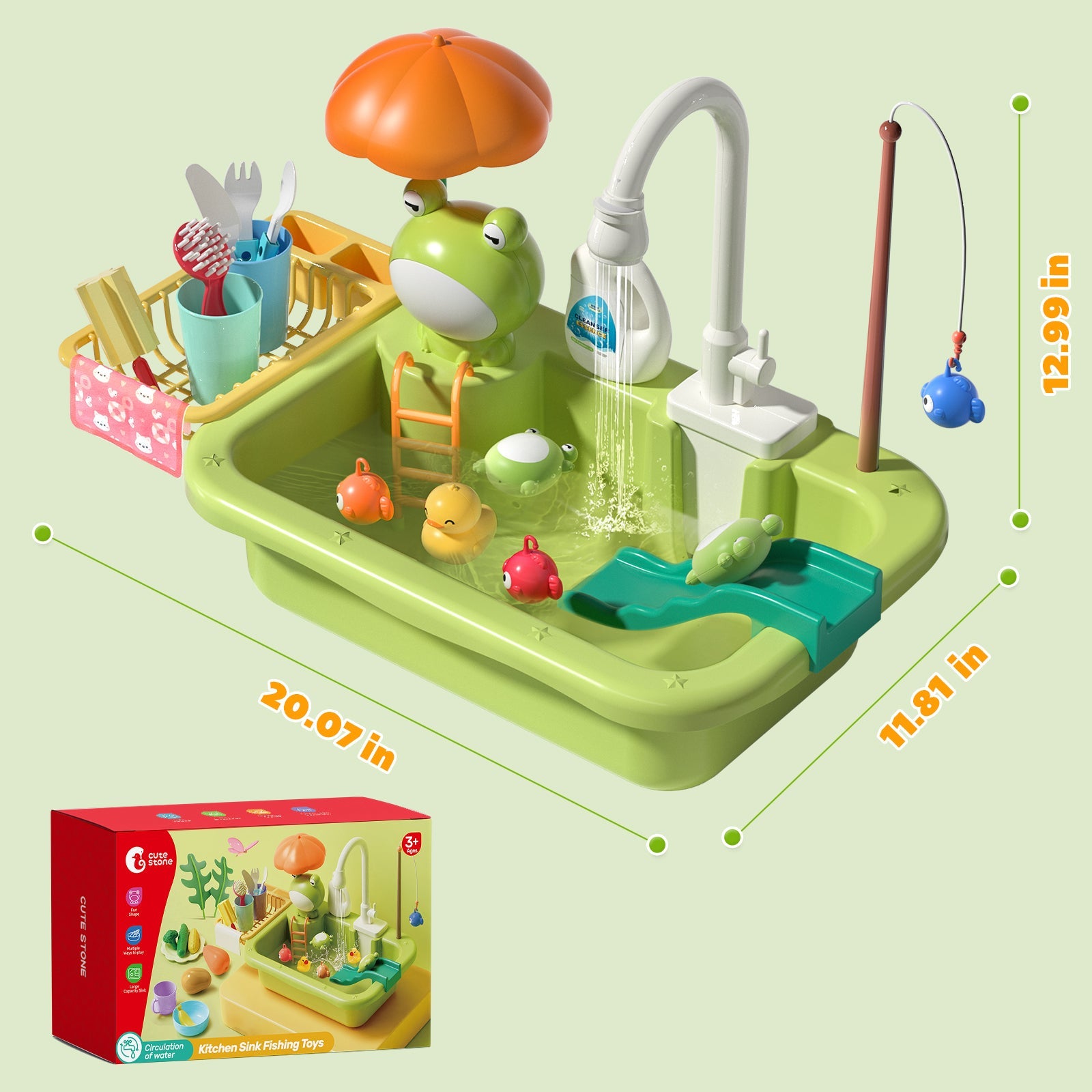 Fidtoy Kitchen Sink Playset with Running Water for Kids 3+