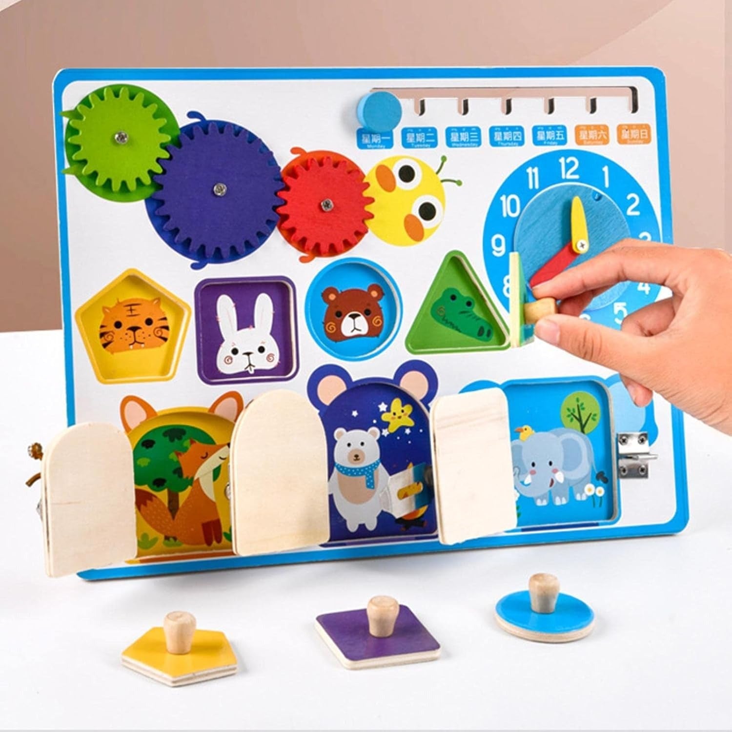 Fidtoy Wooden Shape Sensory Activity Busy Board Montessori Fine Motor Learning Toy for Kids Ages 2 to 6