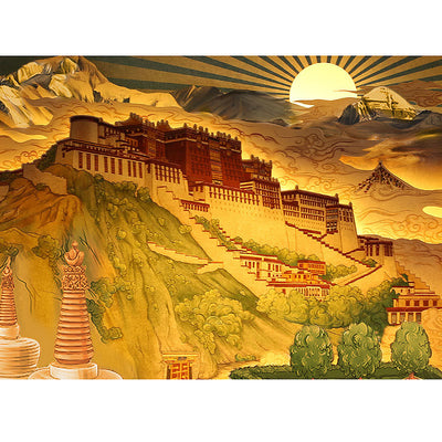 Buddha Stones Tibet Potala Palace Paper LED Carving Lamp Art Night Lights Creative LED Table Lamp Decorations BS 3