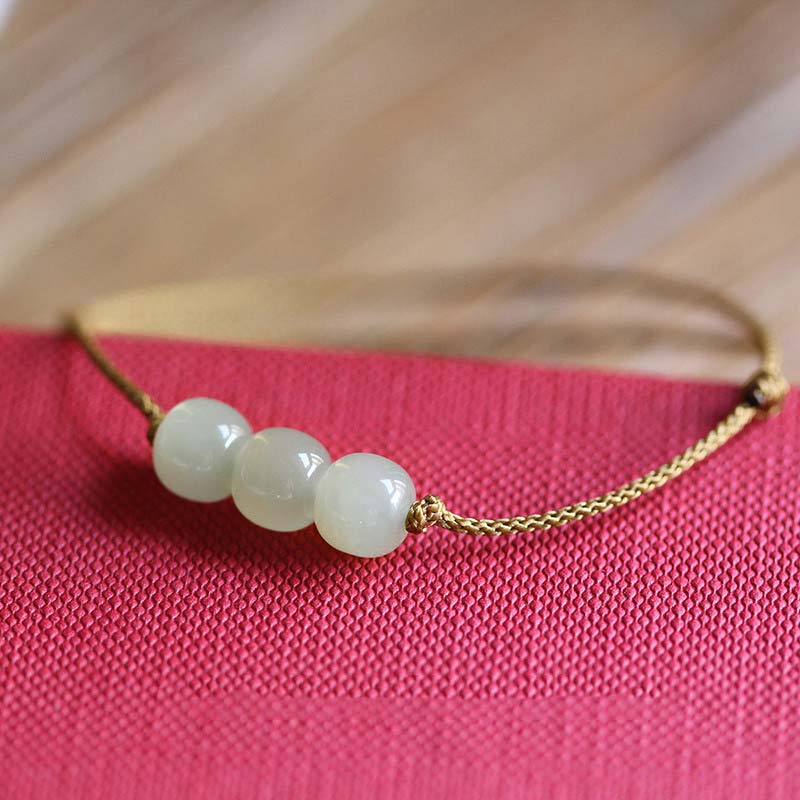 Buddha Stones Three Beads Jade Luck String Weave Bracelet Bracelet BS 5