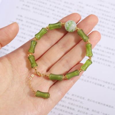 Buddha Stones Green Bamboo Pattern Liuli Crystal Moss Agate Wealth Chain Bracelet Bracelet BS 4