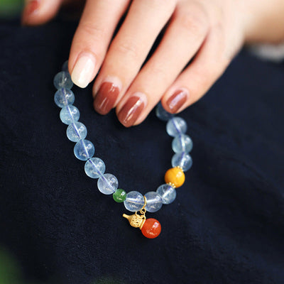 Buddha Stones Aquamarine Red Agate Peace Gourd Charm Bracelet Bracelet BS 5