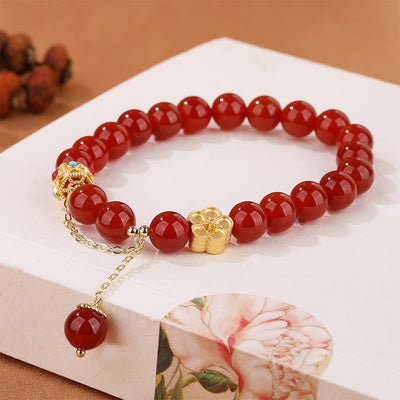 Buddha Stones Natural Red Agate White Agate Peach Blossom Self-acceptance Bracelet Bracelet BS 4