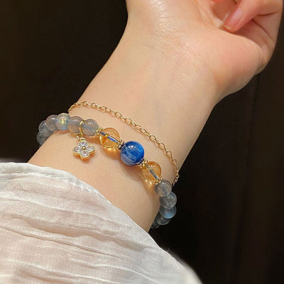 Buddha Stones Natural Moonstone Flower Chram Healing Beads Bracelet Bracelet BS 1