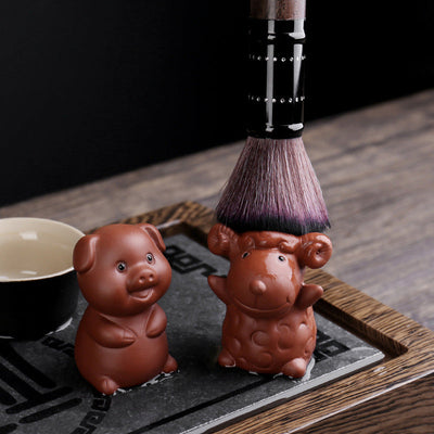 Buddha Stones Chinese Zodiac Purple Clay Wealth Ceramic Tea Pet Home Figurine Decoration Decorations BS 17