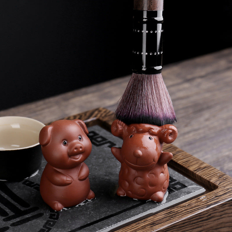 Buddha Stones Chinese Zodiac Purple Clay Wealth Ceramic Tea Pet Home Figurine Decoration Decorations BS 17