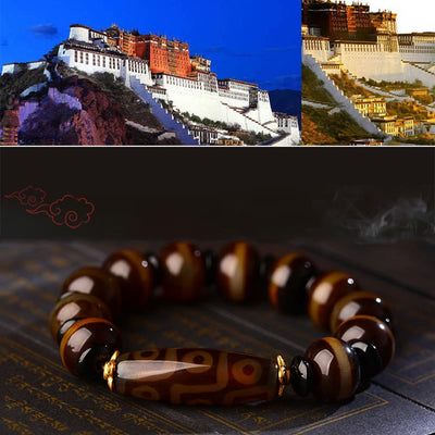 Buddha Stones Tibetan Natural Nine-Eye Dzi Bead Agate Wealth Blessings Bracelet Bracelet BS 10