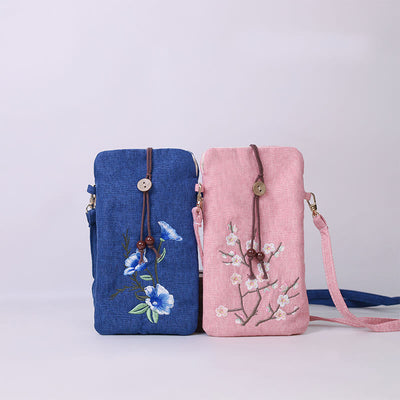 Buddha Stones Small Embroidered Flowers Crossbody Bag Shoulder Bag Cellphone Bag 11*20cm Crossbody Bag BS main