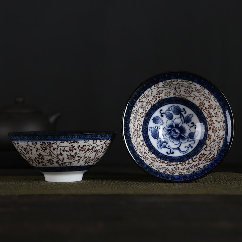 Buddha Stones Flowers Fu Character Mountains Lotus Cherry Blossoms Ceramic Teacup Kung Fu Tea Cup Cup BS Blue Brown Flowers 8.5cm*4cm*90ml
