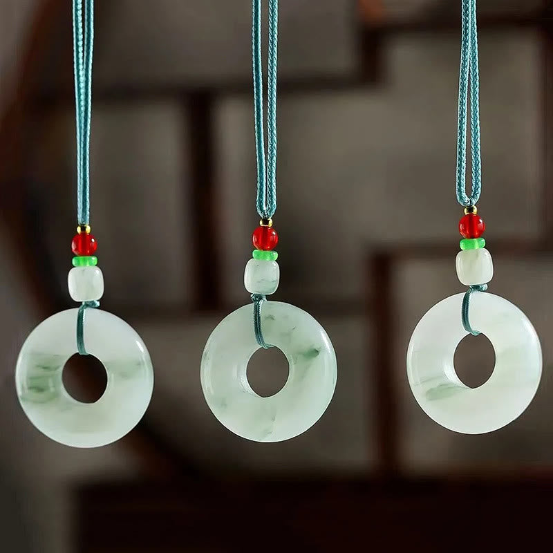 Buddha Stones Natural Jade Peace Buckle Prosperity Necklace Pendant Necklaces & Pendants BS 2