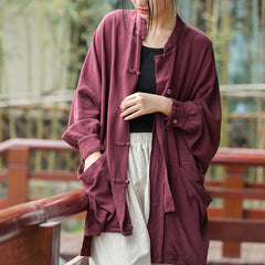 Buddha Stones Frog-Button Long Sleeve Zen Meditation Open Front Jacket With Pockets 1