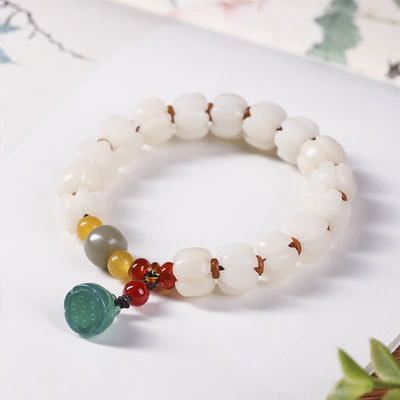 Buddha Stones Natural Bodhi Seed Red Agate Bodhi Calm Harmony Engraved Pumpkin Bead Lotus Bracelet Bracelet BS 9