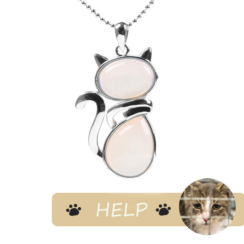 "Save A Cat" Cute Cat Pattern Natural Crystal Protection Cat-Loving Pendant Necklace - Opal - image 17