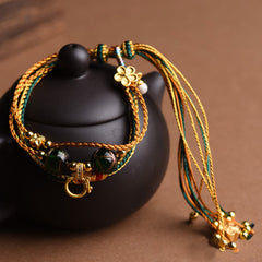Buddha Stones Tibetan Handmade Rope Liuli Glass Bead Braided Multilayered Healing Bracelet Bracelet BS 15-22cm