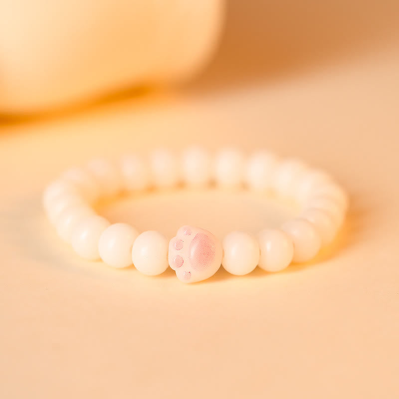 Buddha Stones Natural Bodhi Seed Lovely Paw Lucky Cat Paw Peace Bracelet Bracelet BS Pink