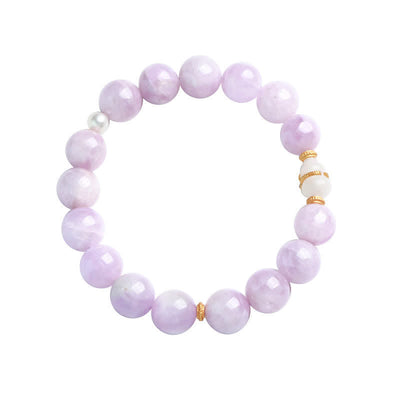 Buddha Stones Kunzite Hetian White Jade Gourd Love Spiritual Growth Bracelet Bracelet BS 5