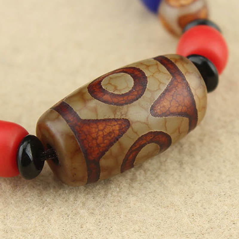 Buddha Stones Tibetan Nine-Eye Dzi Bead Three-eyed Dzi Bead Protection String Necklaces Pendant Necklaces & Pendants BS 15