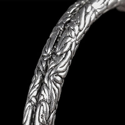 Buddha Stones Flower Dragon Pattern Engraved Balance Cuff Bracelet Bangle Bracelet Bangle BS 4
