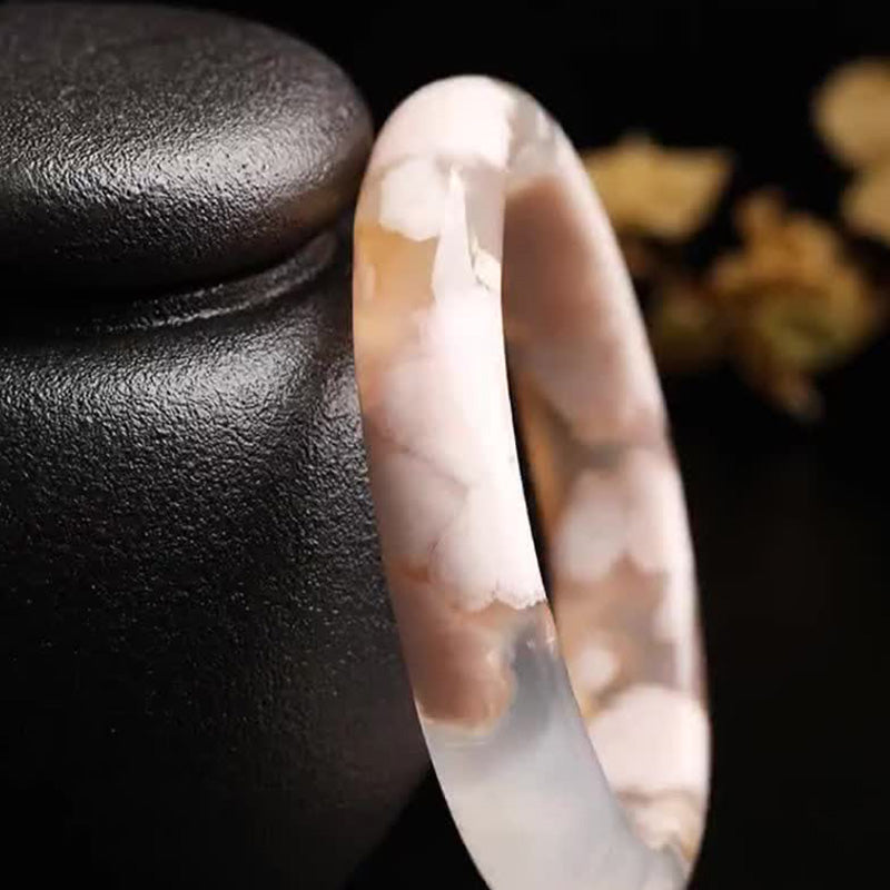 Buddha Stones Natural Sakura Agate Peace Bracelet Bangle Bracelet Cuff Bangle BS 6